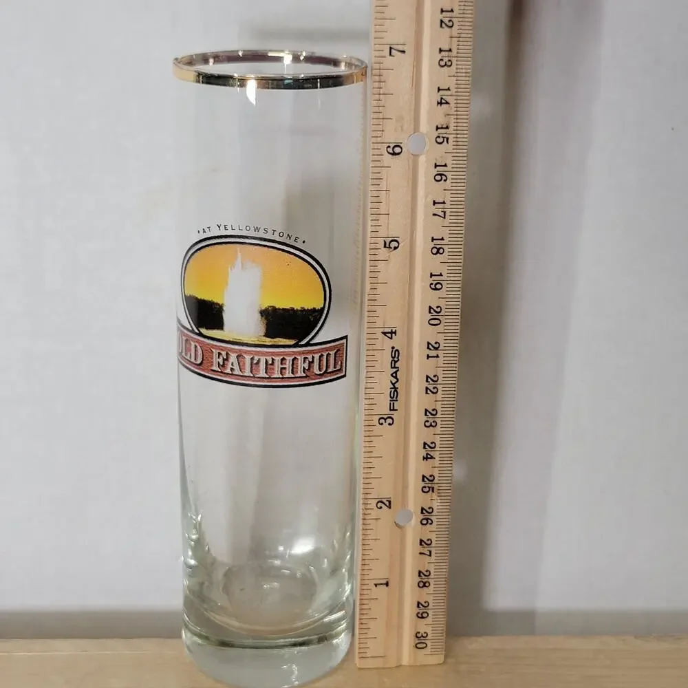 Yellowstone Old Faithful Tall Glass w/ Gold Rim